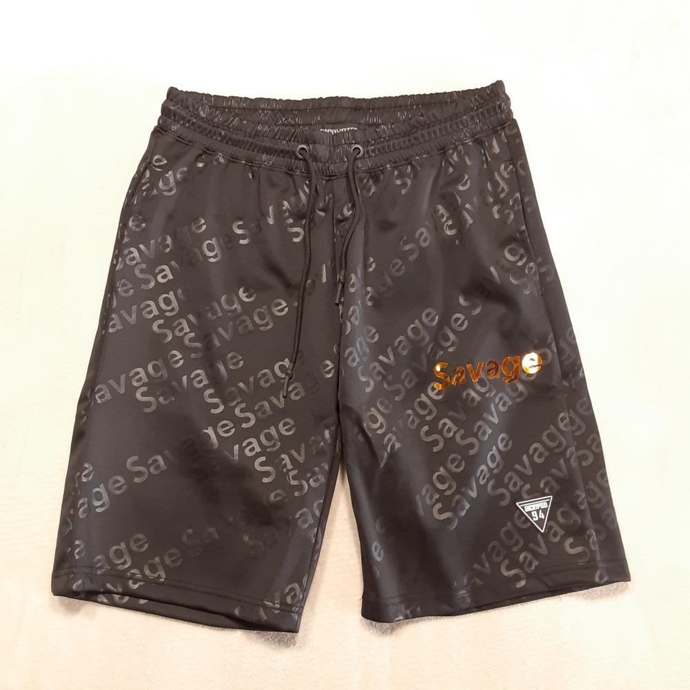 Encrypted 94 Mens Savage Print Shorts Sz.L/Black Drawstring/Basketball Jogger
